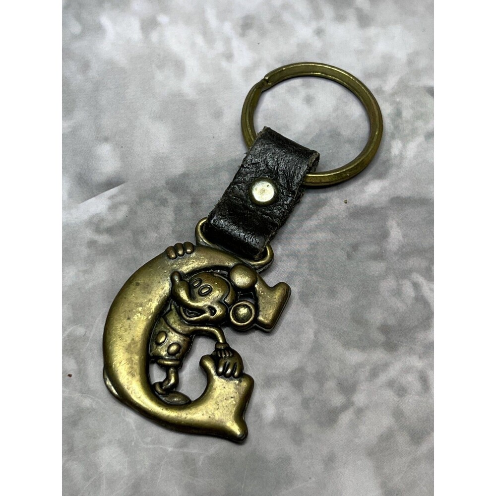 Disney Mickey Mouse Mouse Brass "G" Vintage Keychain Keyring